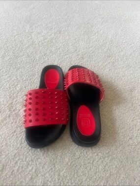 GIVANA Red Studded Slide Sandals